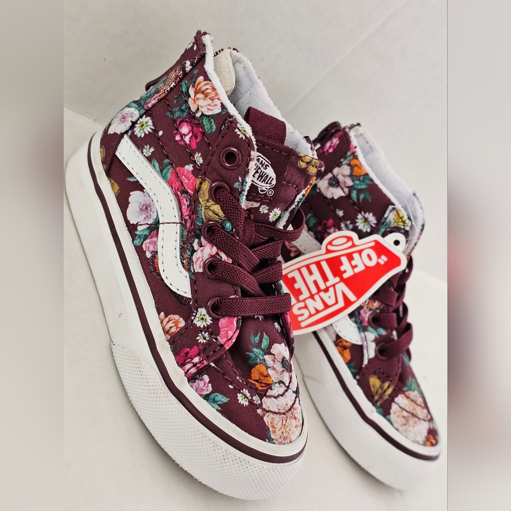 Vans Kids Sk8-Hi Zip sneakers in the "Butterfly Floral Port Royale/True White"